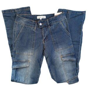 blue cargo flare jeans